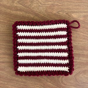 Striped Hot Pad Crochet PDF Pattern | Double Sided Thick Potholder with Loop Home Kitchen Decor Simple Craft Instructions Alpha Pattern