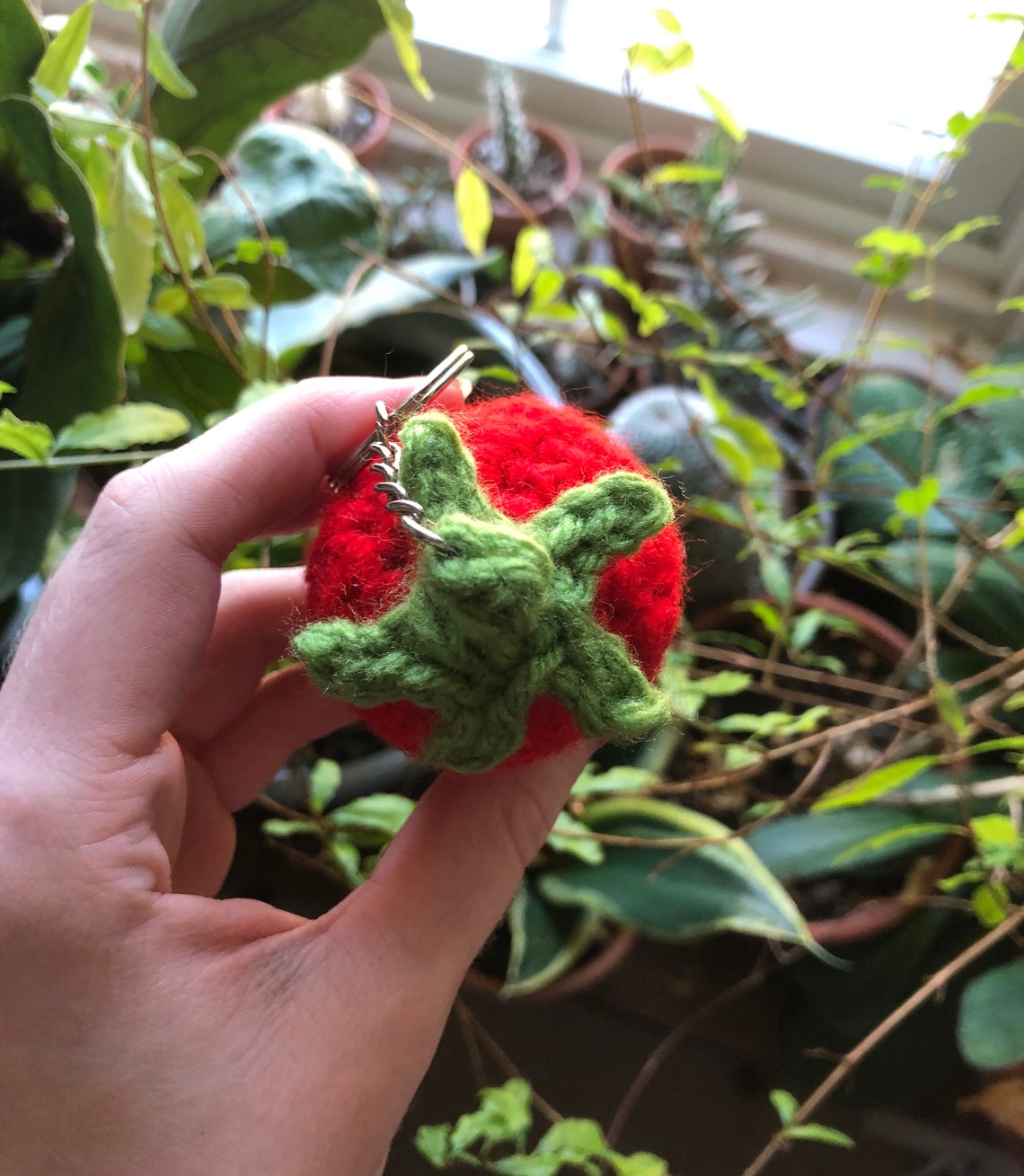 Tomato Handmade Crochet Keychain Red Green Cute Vegetable Etsy