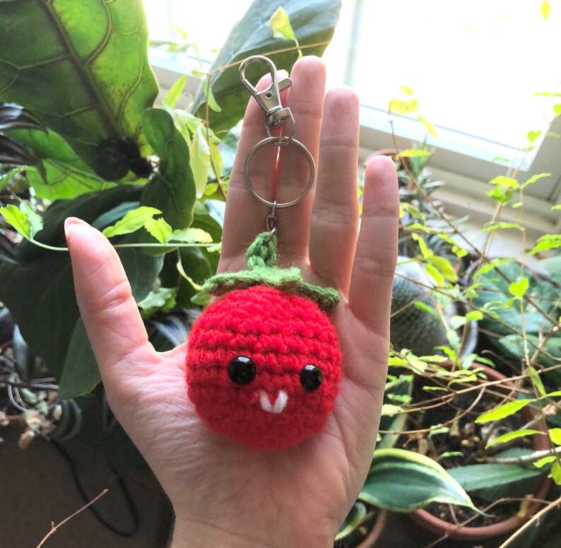 Tomato Handmade Crochet Keychain Red Green Cute Vegetable Etsy