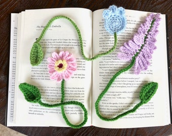 Wisteria Zinnia and Tulip Flower Bookmark Crochet PDF Pattern Bundle Set | Spring and Summer Crochet Beginner Simple Yarn Scrap Projects