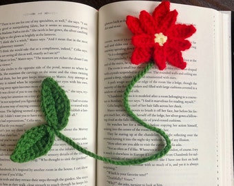 Marcapáginas de flor de Pascua con patrón PDF de crochet para Navidad