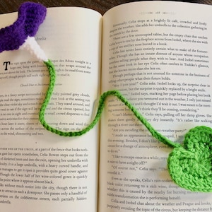 Morning Glory Bookmark Crochet PDF Pattern | Beginner Easy Tutorial Open and Closing Flower with Stem + Leaf Craft Gift Idea Book Lovers