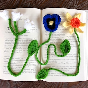Daffodil Pansy and Lily of the Valley Flower Bookmark Crochet PDF Pattern Bundle | Beginner Friendly Instructions / Tutorial Spring Summer