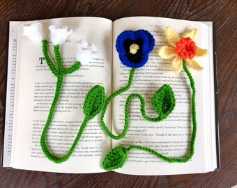 Daffodil Pansy and Lily of the Valley Flower Bookmark Crochet PDF Pattern Bundle | Beginner Friendly Instructions / Tutorial Spring Summer