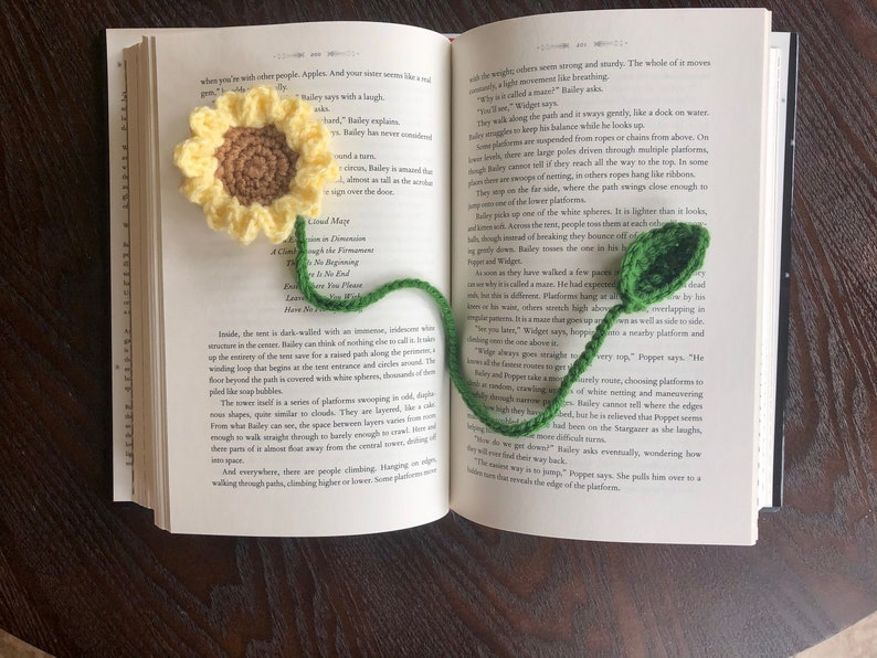 Sunflower Bookmark Crochet PDF Pattern Easy Beginner Crochet Tutorial Yellow Flower with Stem and Leaf Spring and Summer Crafts Ideas image 8