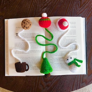 Christmas Crochet Bookmark PDF Pattern Bundle: Snowman, Christmas Tree with Ornament, and Cookie and Milk Mug