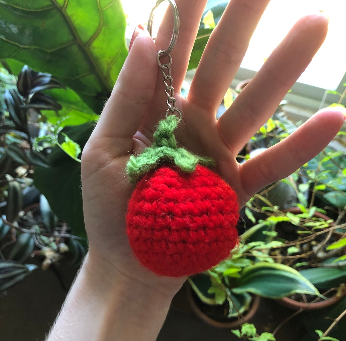 Tomato Handmade Crochet Keychain Red Green Cute Vegetable Etsy