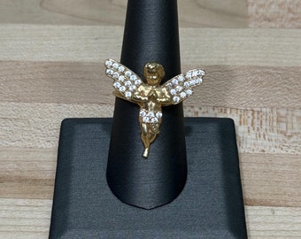10k Yellow Gold Moissanite Angel Ring