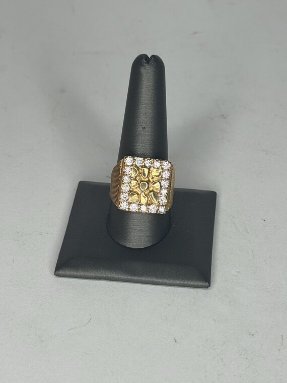 10k Yellow Gold Nugget Cubic Zirconia Ring - image 7