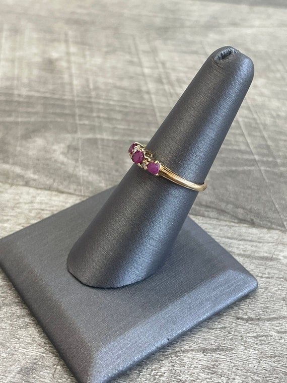 10k Yellow Gold Syn Ruby & CZ Ring - image 2