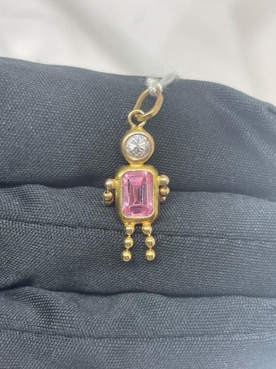 14k Yellow Gold Small Person Pendant Pink - image 1