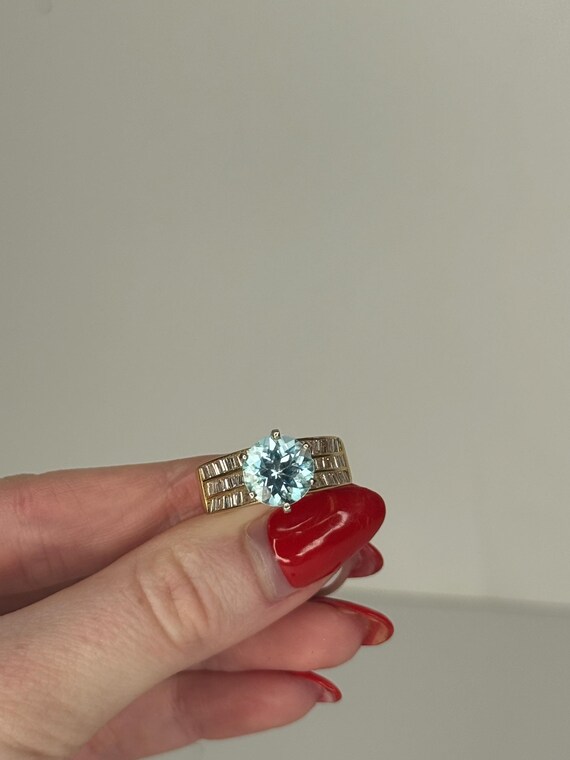 18k Yellow Gold Blue Topaz & Diamond Ring - image 6