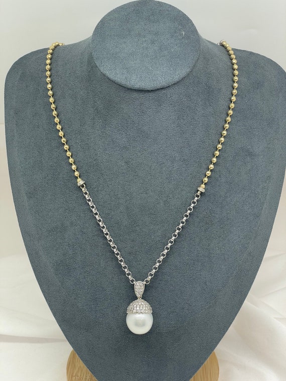 14k Two-Tone Pearl & Diamond Necklace 1.76ctw