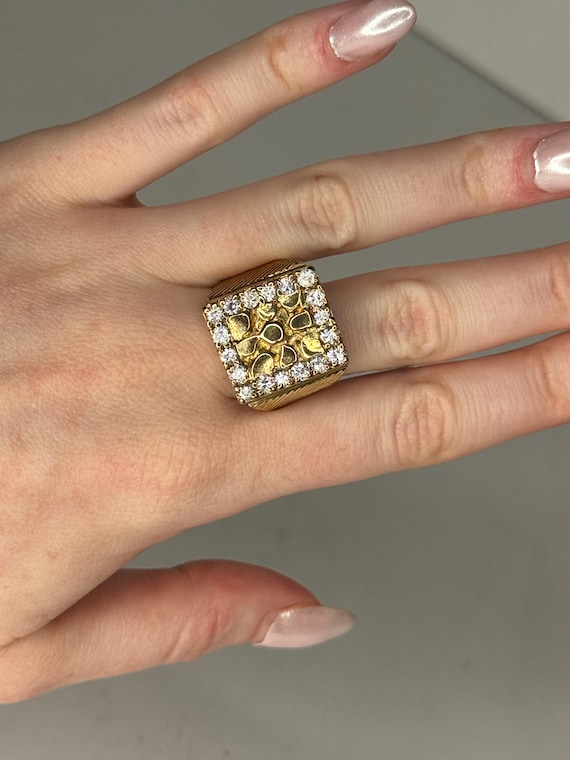 10k Yellow Gold Nugget Cubic Zirconia Ring - image 8