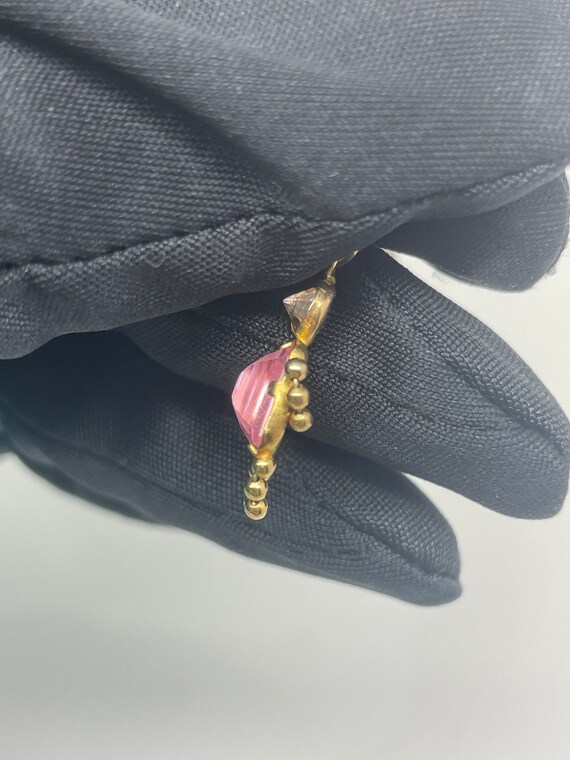 14k Yellow Gold Small Person Pendant Pink - image 3