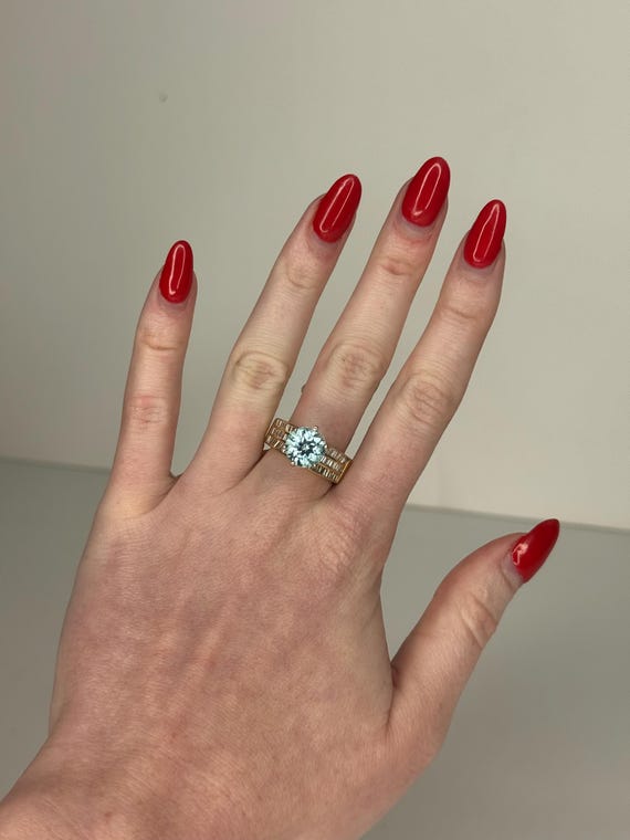 18k Yellow Gold Blue Topaz & Diamond Ring - image 7