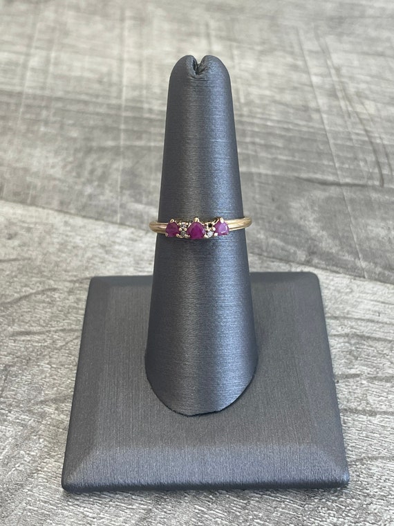 10k Yellow Gold Syn Ruby & CZ Ring - image 3