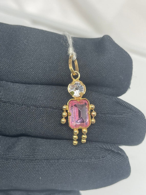 14k Yellow Gold Small Person Pendant Pink - image 2