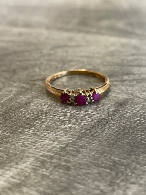 10k Yellow Gold Syn Ruby & CZ Ring - image 1
