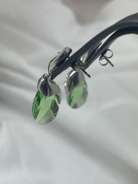 925 Sterling Silver Swarovski Style Green Drop Ea… - image 5