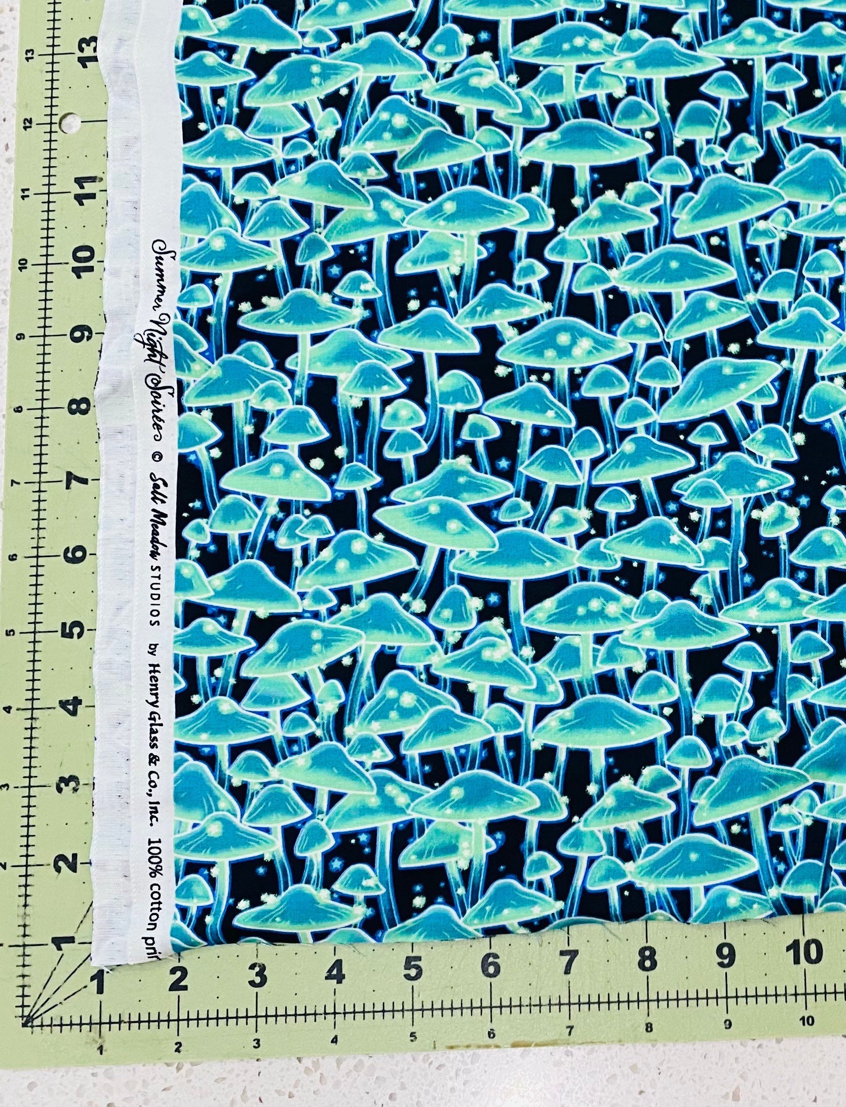 Toadstool Summer Night Soirée glow in the dark Cotton Fabric by the 1…
