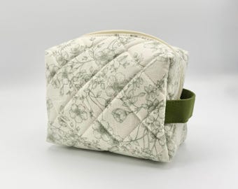 Bolsa de cosméticos acolchada tipo caja // Floral verde bosque