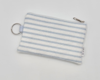 Mini Quilted Pouch Keychain || White and Blue Stripes
