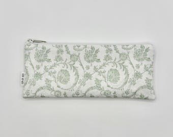 Small Quilted Zipper Pouch / Pencil Pouch / Sunglass Case || Green Toile De Jouy