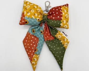 Puffy Bow Bag Charm || Fall Patchwork