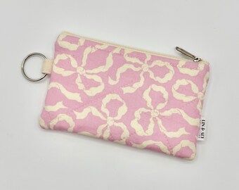Mini Quilted Pouch Keychain || Pink and Cream Bow