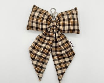 Puffy Bow Bag Charm || Brown Plaid