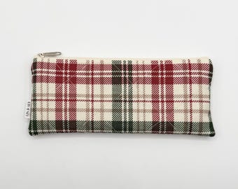 Estuche pequeño acolchado con cremallera / Estuche para lápices / Estuche para gafas de sol // Cuadros navideños
