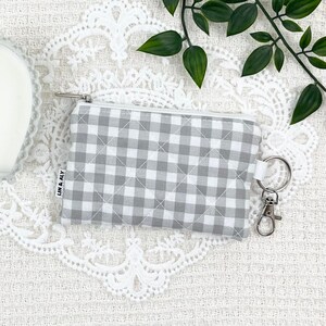 Minibolso de cuadros vichy grises // Monedero, minibolso, tarjetero, llavero, monedero acolchado con cremallera