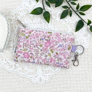 Pink Floral Mini Pouch || Coin Purse, Mini Pouch, Card Holder, Wallet Keychain, Quilted Zipper Pouch