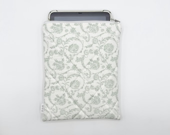 Quilted Tablet / iPad / E-reader Sleeve, Padded Case || Green Toile De Jouy