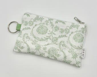 Mini Quilted Pouch Keychain || Green Toile De Jouy