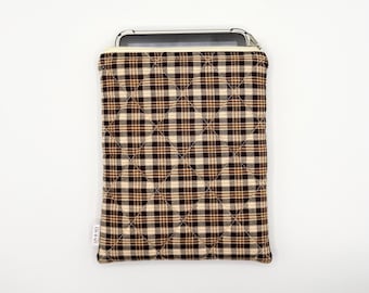 Quilted Tablet / iPad / E-reader Sleeve, Padded Case || Brown Plaid