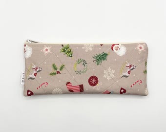 Estuche pequeño acolchado con cremallera / Estuche para lápices / Estuche para gafas de sol // Iconos navideños