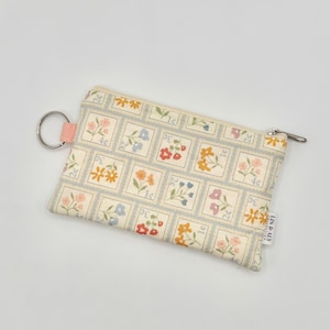 Mini Quilted Pouch Keychain || Floral Postage Stamps