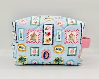 Quilted Boxy Pouch, Cosmetic Bag || Tropical Beach