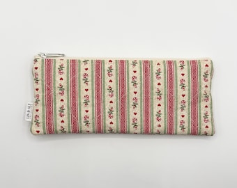 Estuche pequeño acolchado con cremallera / Estuche para lápices / Estuche para gafas de sol // Bastón de caramelo vintage