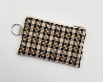 Mini Quilted Pouch Keychain || Brown Plaid