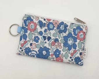 Mini Quilted Pouch Keychain || Large Blue Floral