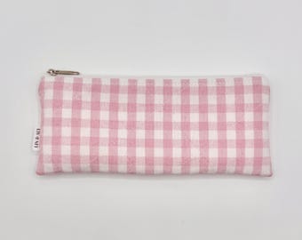 Small Quilted Zipper Pouch / Pencil Pouch / Sunglass Case || Pink Gingham