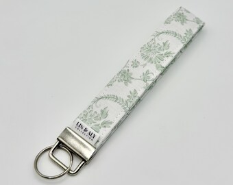 Fabric Wristlet Keychain || Green Toile De Jouy