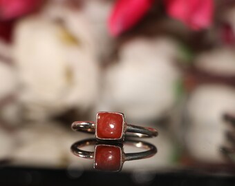 Artisan ring Stackable Size 7 12+ Textured Nature Lover gift Nature Lover gift Oxidized ring Red Jasper ring