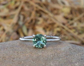 Green Amethyst Ring - 925 Sterling Silver Ring, Round Cut February Birthstone Jewelry Gift For Her -Amethyst Anniversary Ring