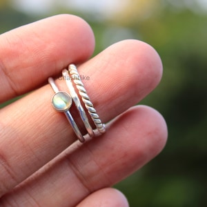 Labradorite Stacking Ring - 925 Silver Ring -  3 Stacking Ring Set -Labradorite Ring -Labradorite Ring - Handmade Labradorite silver Jewelry