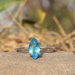 Blue Topaz Ring: Marquise 925 Silver December Birthstone Ring