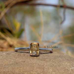 Natural Yellow Citrine Ring - 925 Silver Ring - Citrine baguette Silver Ring -Handmade Yellow Citrine Ring -Citrine November Birthstone Ring